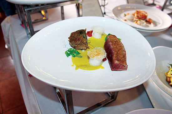 Rustic dishes appear on the party table 